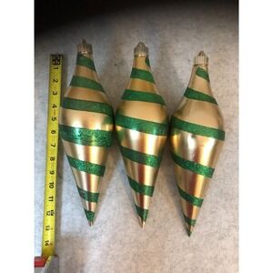 Lot of 3 ~ Jumbo Christmas Ornaments ~ 13" in length ~Gold & Green
